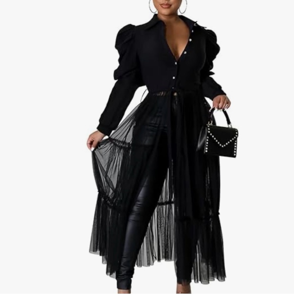 Ekaliy Women's Sexy Blouses Black Tunic Dress